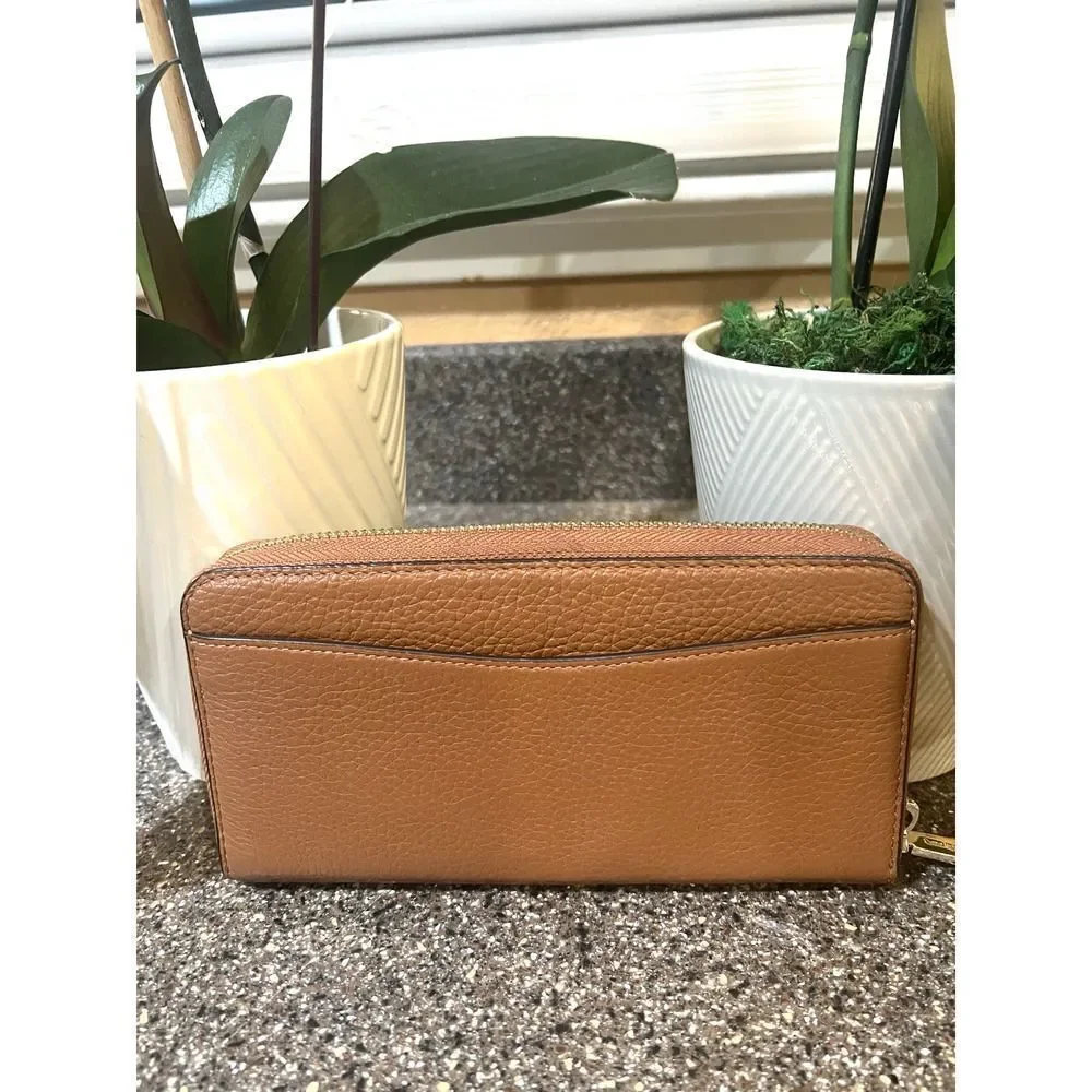 kate spade New York Pebbled Leather Womens Medium Tan Wallet Zip Around Bi-Fold